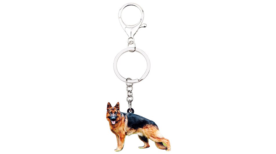 Bonsny Acrylic German Shepherd Dog Key Chain Keychain Ring Fashion Animal Jewelry For Women Girls Pet Lovers Car Bag Charms Gift