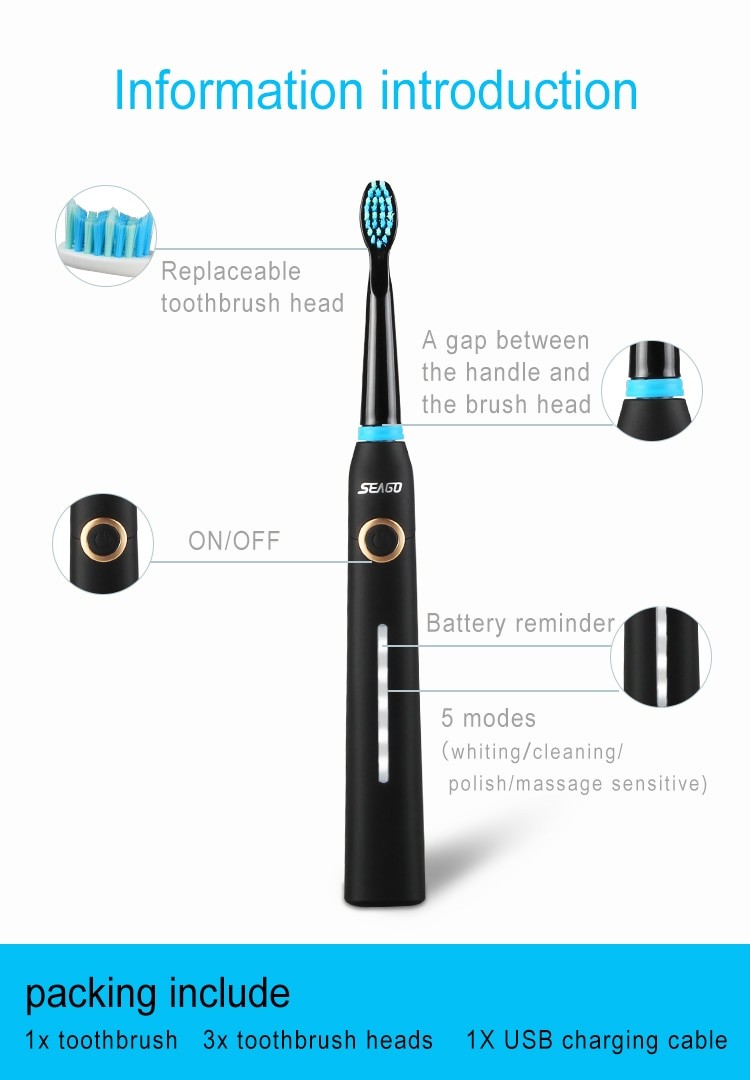 Electric USB Rechargeable Waterproof Toothbrush