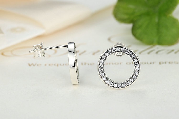 Minimalistic Silver and Crystal Round Women's Stud Earrings