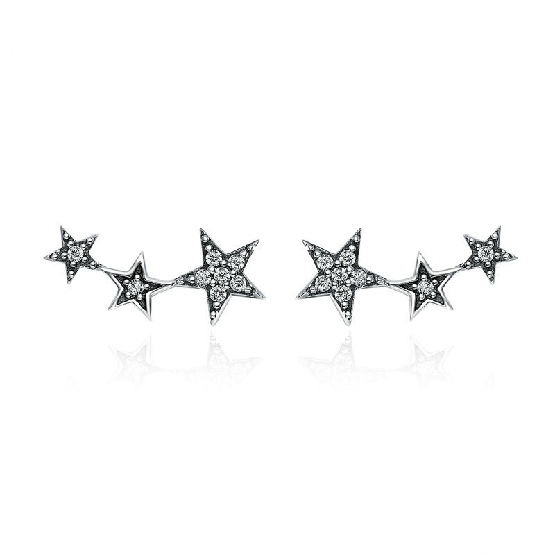 Sparkling Star Silver Women's Climber Earrings