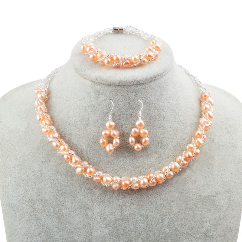 Hand-Knitted Freshwater Pearl Women's Jewelry Set