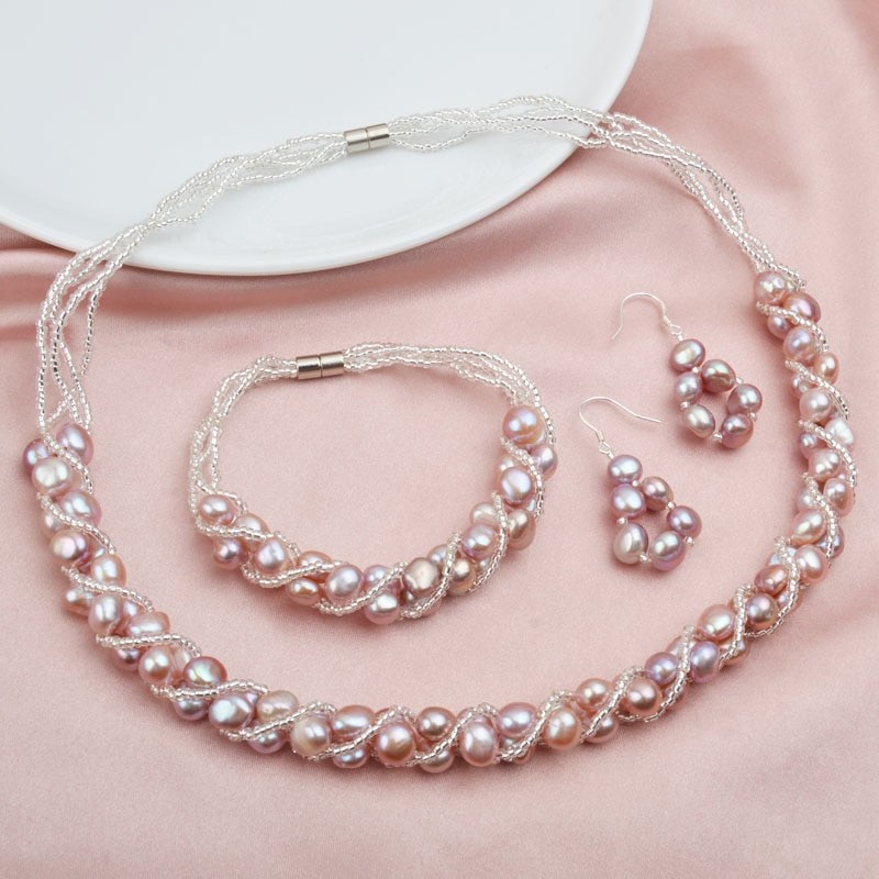 Hand-Knitted Freshwater Pearl Women's Jewelry Set
