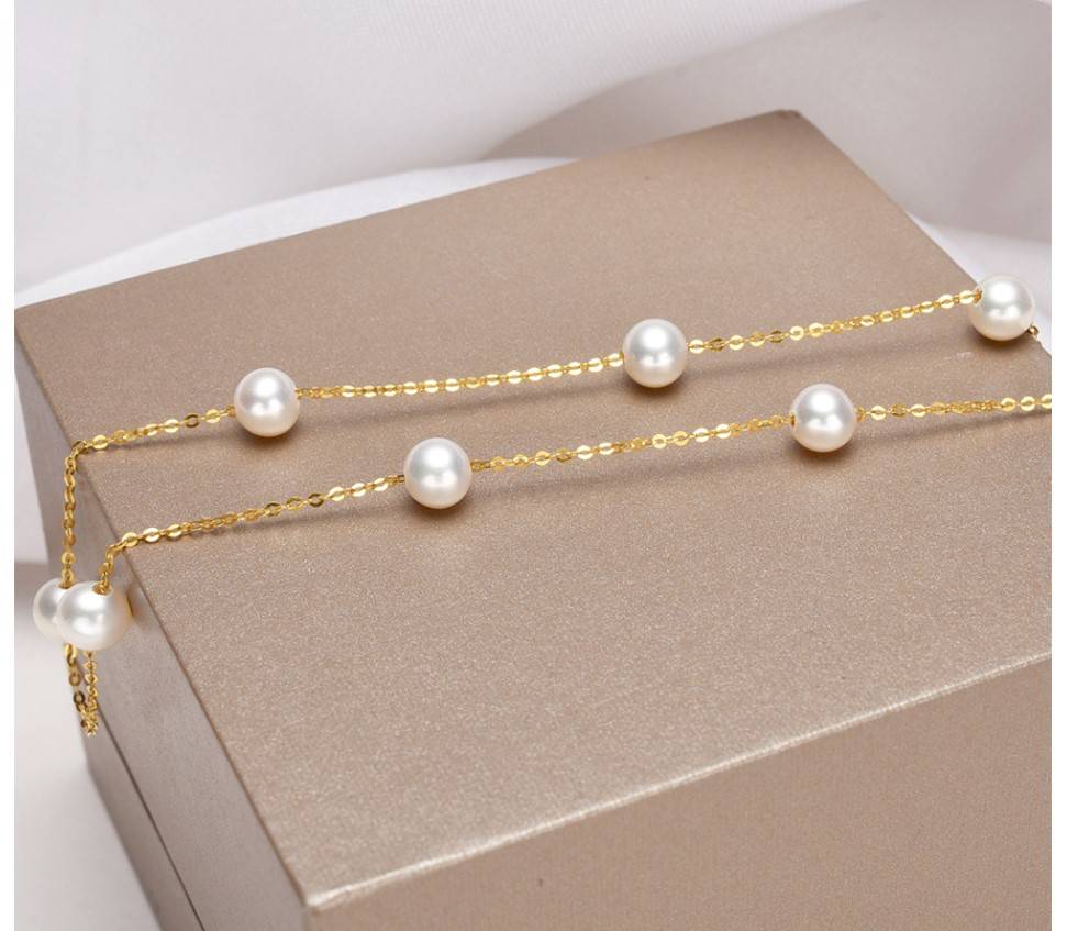 Women's 18K Gold Natural Pearl Chain Necklace