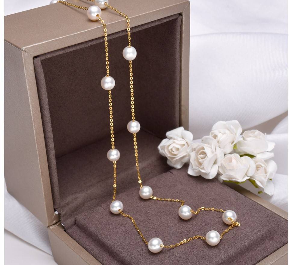 Women's 18K Gold Natural Pearl Chain Necklace
