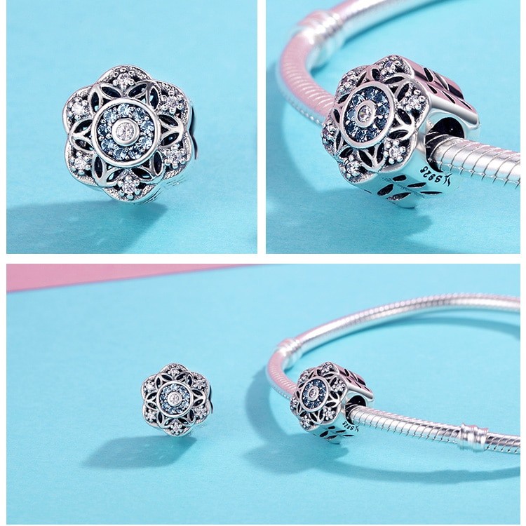 Snowflake Patterned 925 Sterling Silver Charms