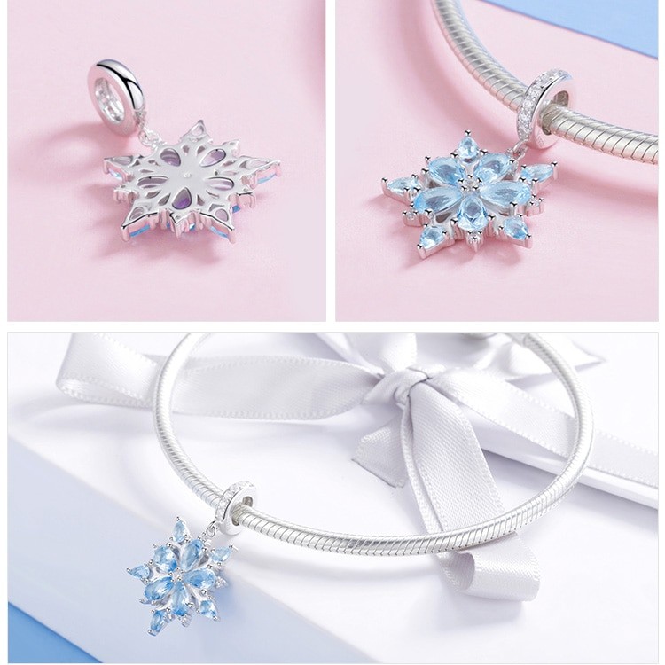 Snowflake Patterned 925 Sterling Silver Charms