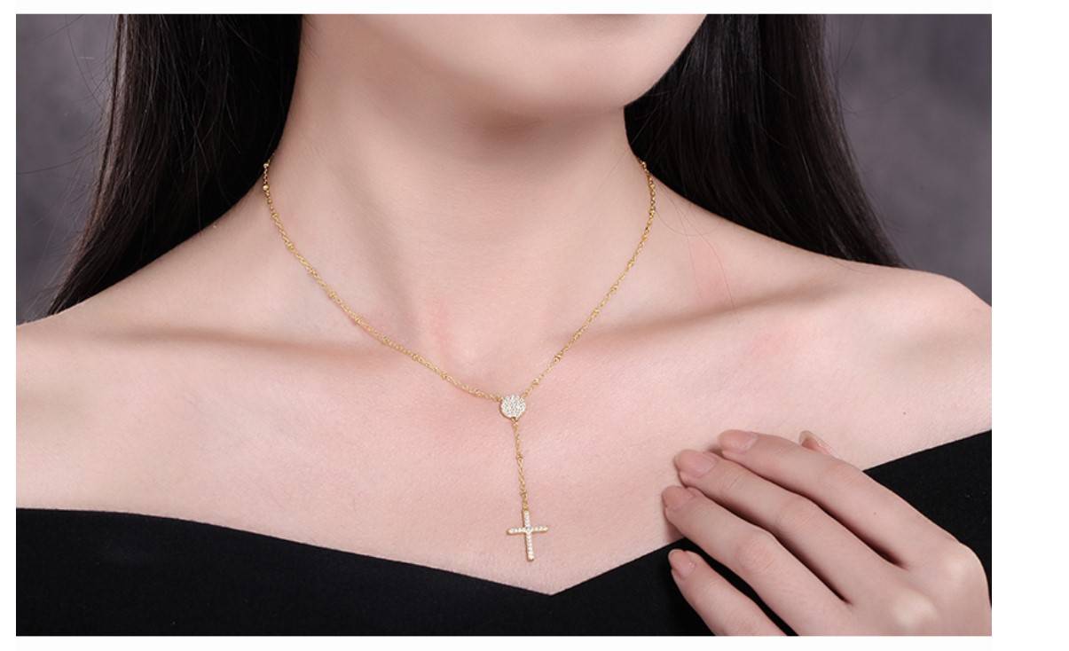 Women's Crystal Disc Silver Cross Necklace