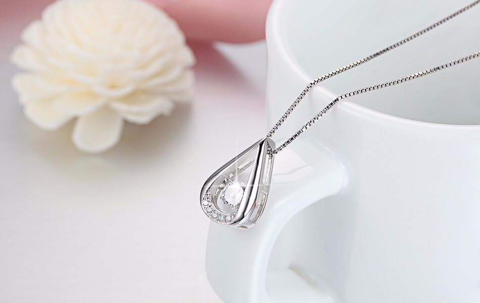 Women's Silver Water Drop Shaped Pendant Necklace