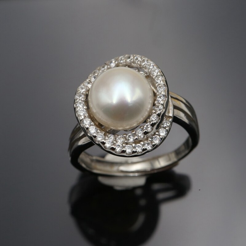 Wedding 925 Silver Ring for Women with Natural Pearl
